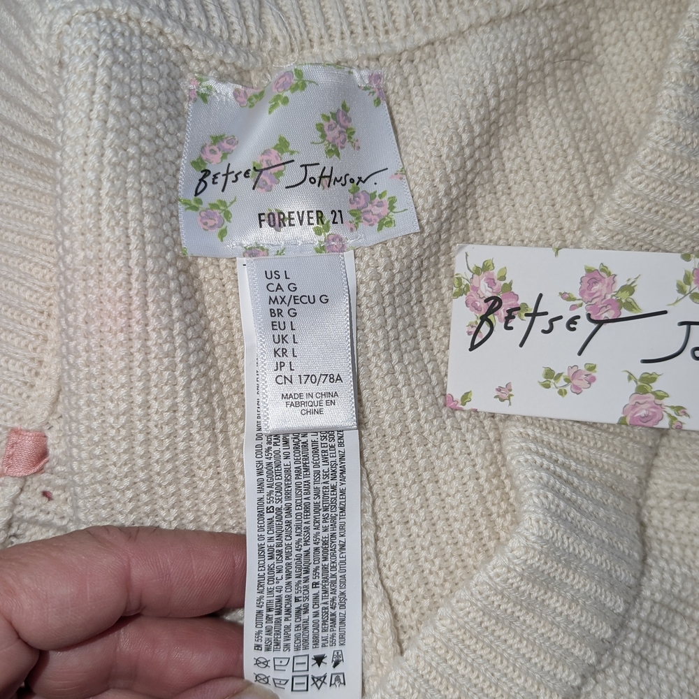 Betsey Johnson Cream Knit Shorts with Pink Details - Picture 4 of 5